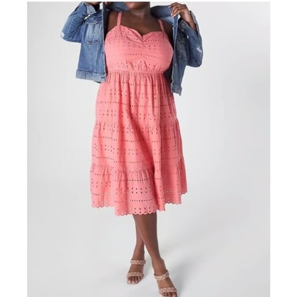 Sweetheart-Neck Tiered Eyelet Midi Dress sz 18 NWT